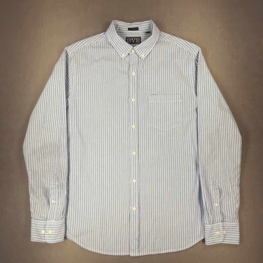 Rye by Hawker Rye Men's Long Sleeve Blue Pinstripe Slim Fit Sz Large
